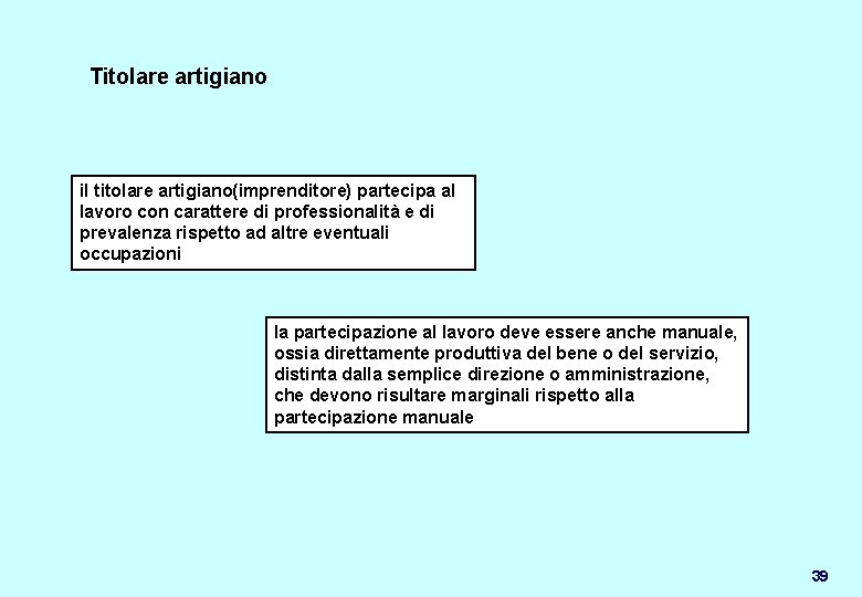 Titolare artigiano il titolare artigiano(imprenditore) partecipa al lavoro con carattere di professionalità e di