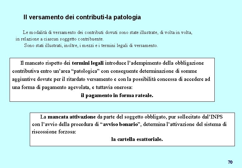 Il versamento dei contributi-la patologia Le modalità di versamento dei contributi dovuti sono state