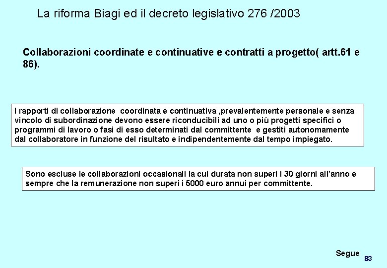 La riforma Biagi ed il decreto legislativo 276 /2003 Collaborazioni coordinate e continuative e