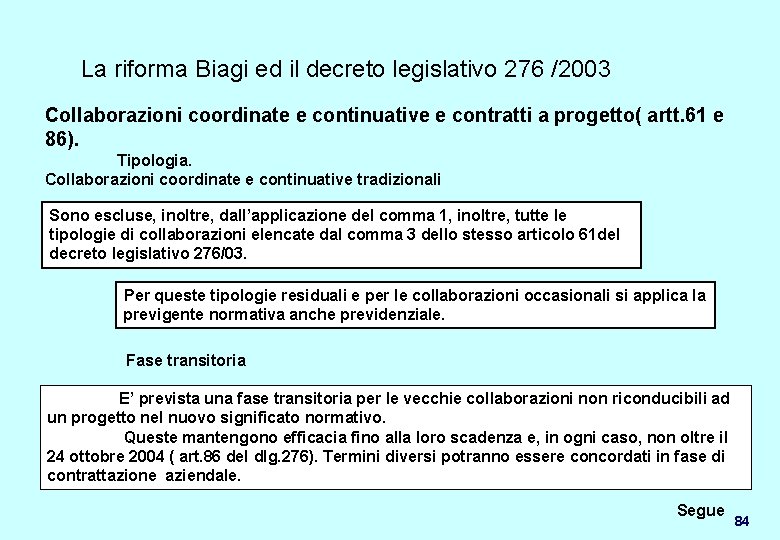 La riforma Biagi ed il decreto legislativo 276 /2003 Collaborazioni coordinate e continuative e