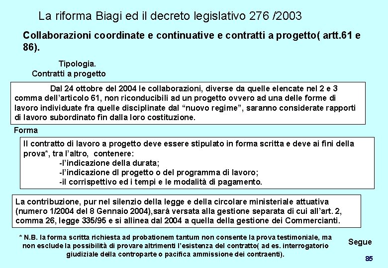 La riforma Biagi ed il decreto legislativo 276 /2003 Collaborazioni coordinate e continuative e