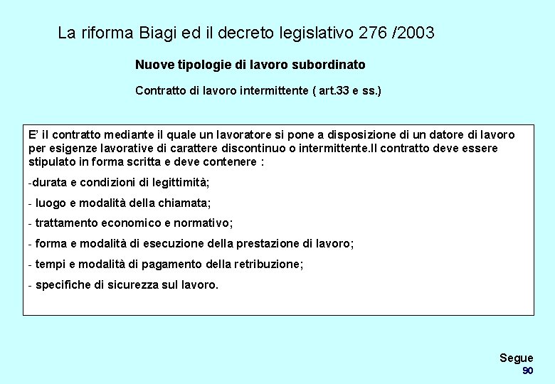 La riforma Biagi ed il decreto legislativo 276 /2003 Nuove tipologie di lavoro subordinato
