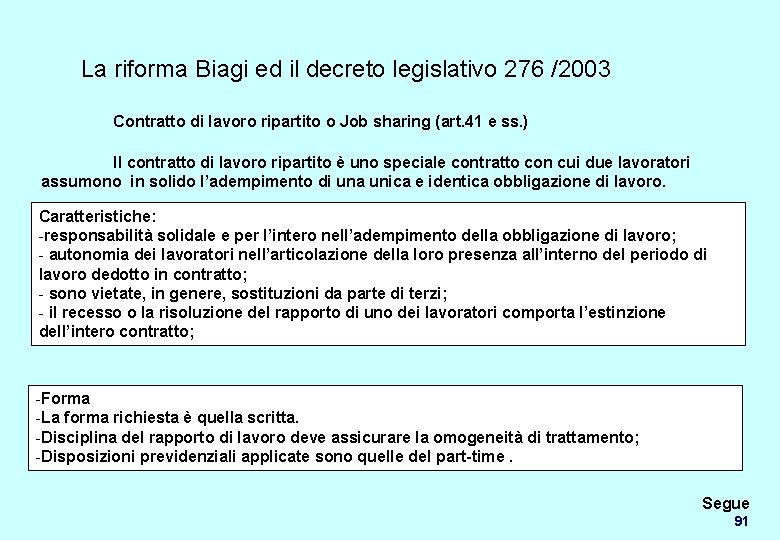 La riforma Biagi ed il decreto legislativo 276 /2003 Contratto di lavoro ripartito o