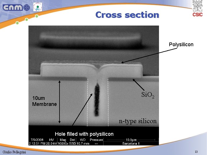 Cross section Polysilicon 10 um Membrane Si. O 2 n-type silicon Hole filled with