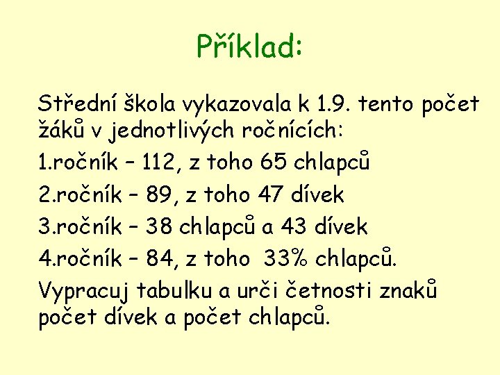 Příklad: Střední škola vykazovala k 1. 9. tento počet žáků v jednotlivých ročnících: 1.