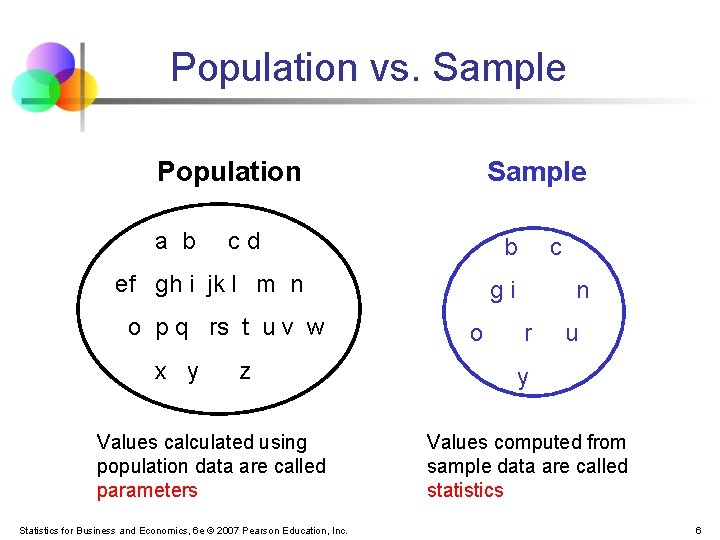 Population vs. Sample Population a b Sample cd b ef gh i jk l