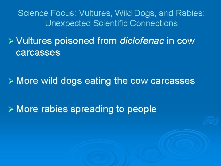 Science Focus: Vultures, Wild Dogs, and Rabies: Unexpected Scientific Connections Ø Vultures poisoned from