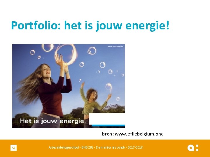 Portfolio: het is jouw energie! bron: www. effiebelgium. org 52 Arteveldehogeschool - BNB ZRL