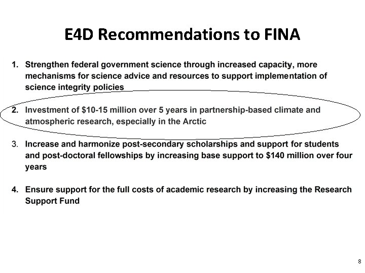 E 4 D Recommendations to FINA 8 