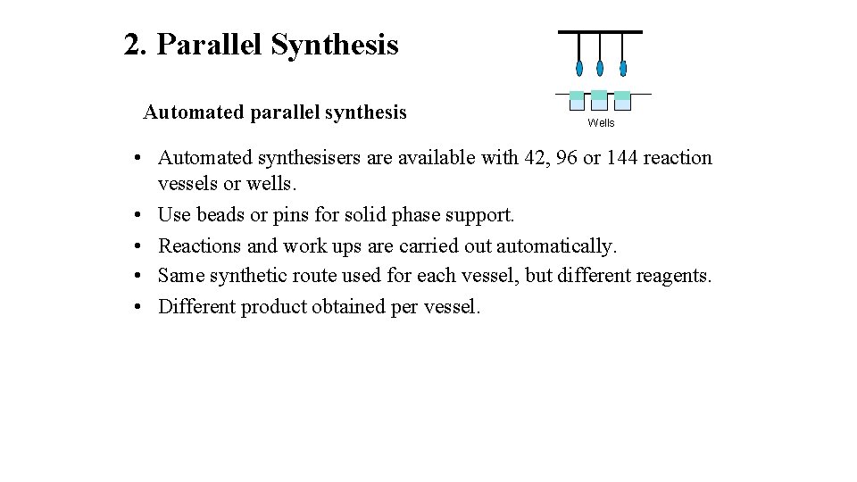 2. Parallel Synthesis Automated parallel synthesis Wells • Automated synthesisers are available with 42,