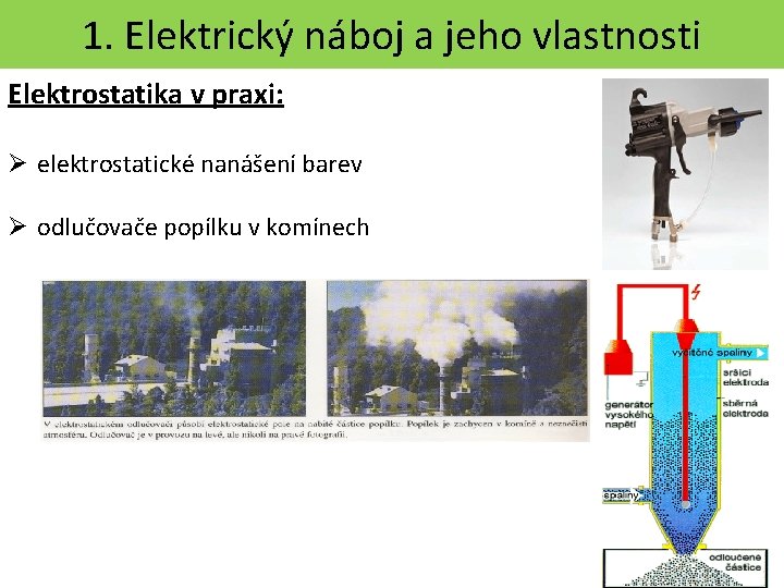 1. Elektrický náboj a jeho vlastnosti Elektrostatika v praxi: Ø elektrostatické nanášení barev Ø