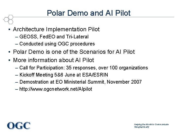 Polar Demo and AI Pilot • Architecture Implementation Pilot – GEOSS, Fed. EO and