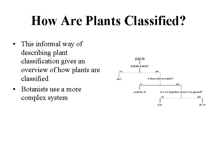 How Are Plants Classified? • This informal way of describing plant classification gives an