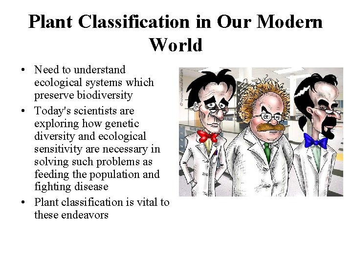 Plant Classification in Our Modern World • Need to understand ecological systems which preserve