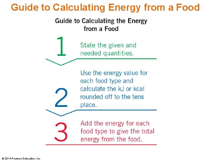Guide to Calculating Energy from a Food © 2014 Pearson Education, Inc. 