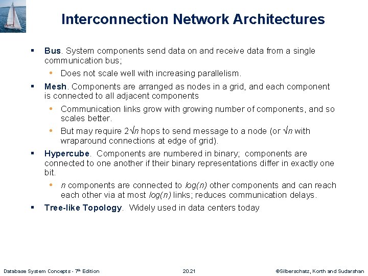 Interconnection Network Architectures § § § Bus. System components send data on and receive