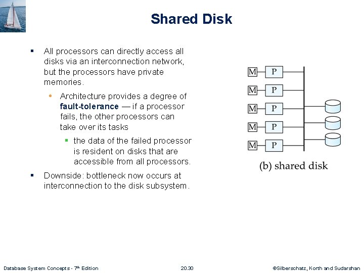 Shared Disk § All processors can directly access all disks via an interconnection network, Shared Disk § All processors can directly access all disks via an interconnection network,