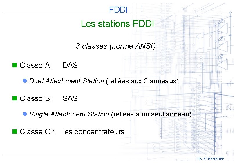 FDDI Les stations FDDI 3 classes (norme ANSI) n Classe A : DAS l