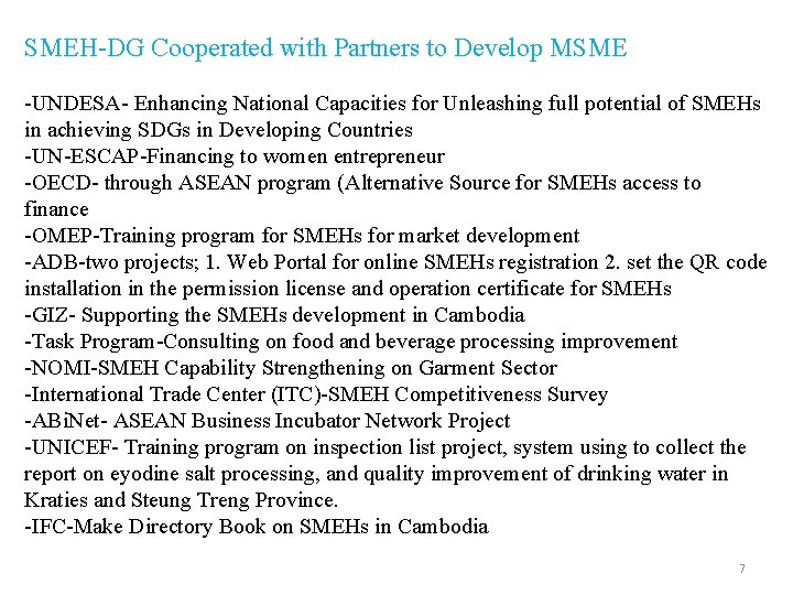 SMEH-DG Cooperated with Partners to Develop MSME -UNDESA- Enhancing National Capacities for Unleashing full