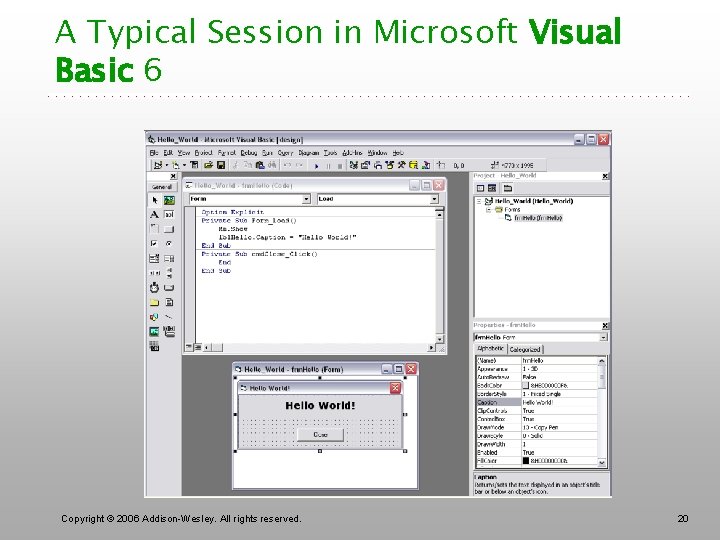 A Typical Session in Microsoft Visual Basic 6 Copyright © 2006 Addison-Wesley. All rights