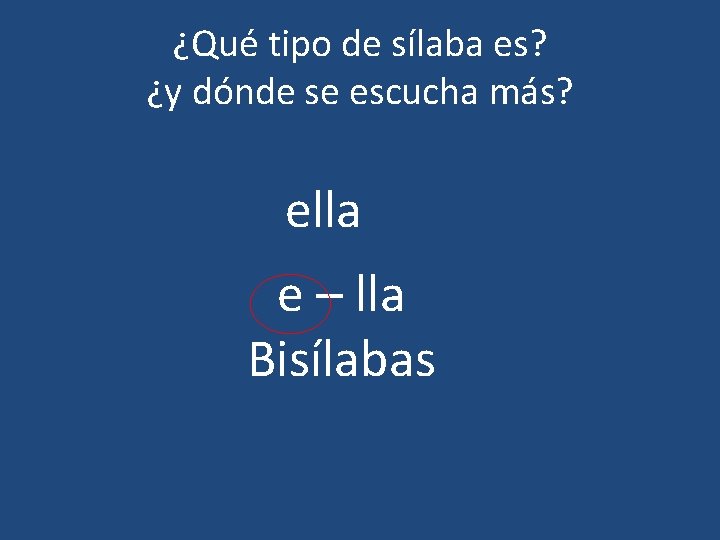 ¿Qué tipo de sílaba es? ¿y dónde se escucha más? ella e – lla