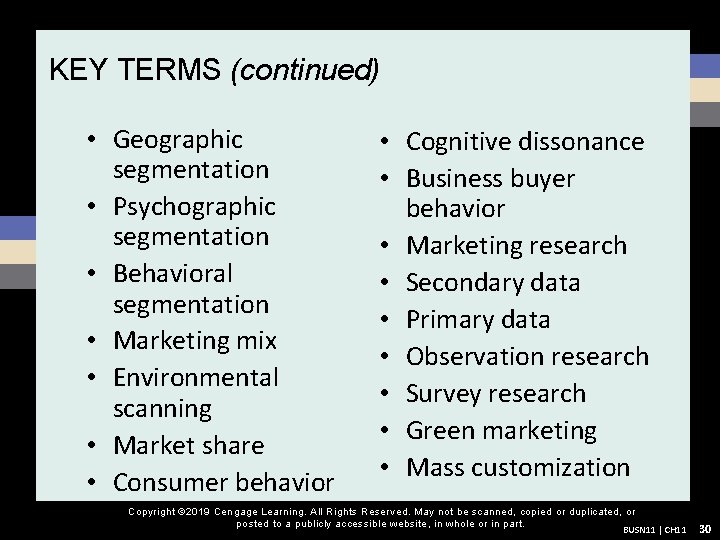 KEY TERMS (continued) • Geographic segmentation • Psychographic segmentation • Behavioral segmentation • Marketing