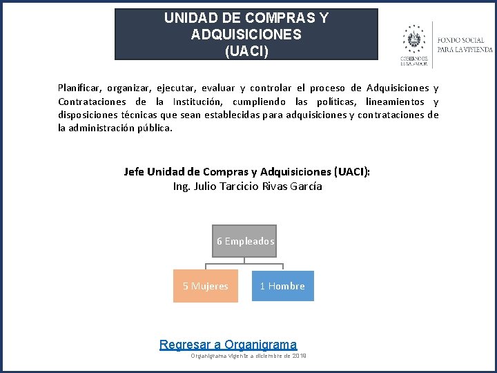 UNIDAD DE COMPRAS Y ADQUISICIONES (UACI) Planificar, organizar, ejecutar, evaluar y controlar el proceso