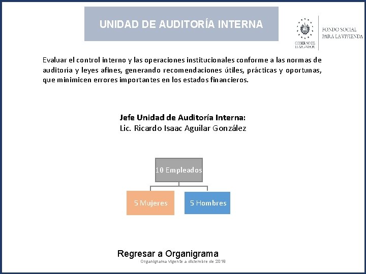 UNIDAD DE AUDITORÍA INTERNA Evaluar el control interno y las operaciones institucionales conforme a