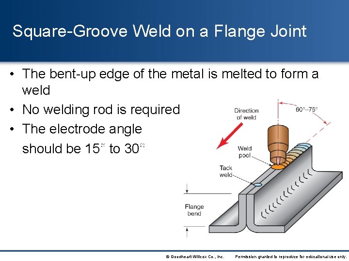 Square-Groove Weld on a Flange Joint • The bent-up edge of the metal is