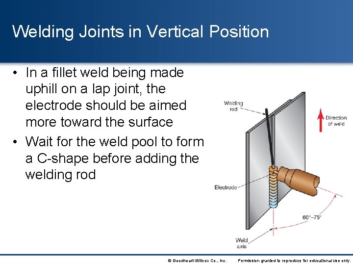Welding Joints in Vertical Position • In a fillet weld being made uphill on