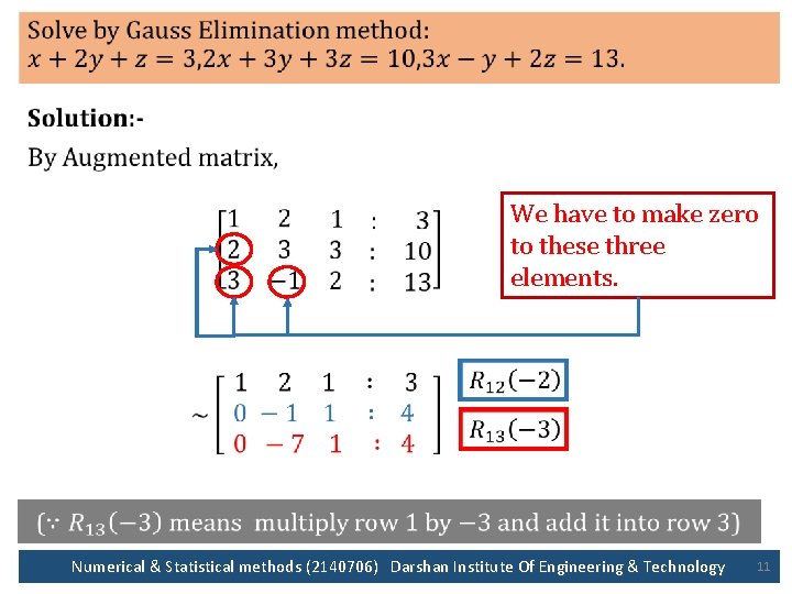  • We have to make zero to these three elements. Numerical & Statistical