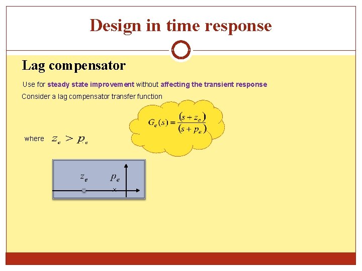 Design in time response Lag compensator Use for steady state improvement without affecting the