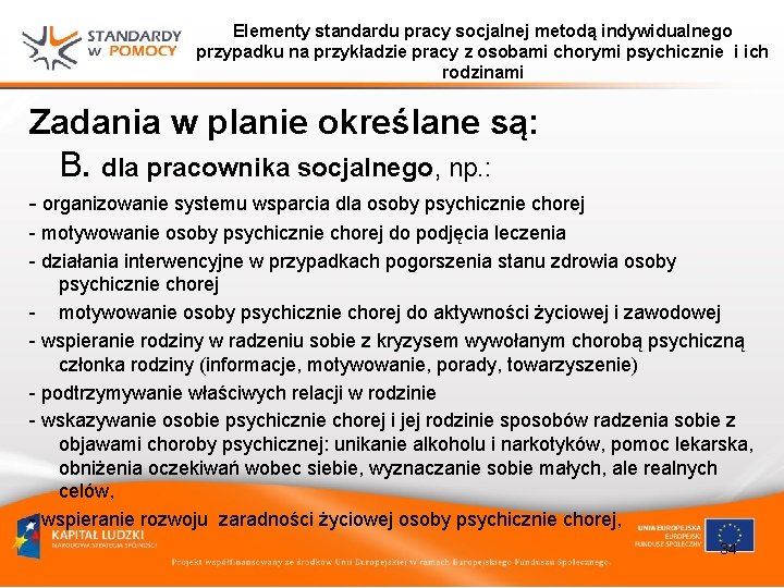 Elementy standardu pracy socjalnej metodą indywidualnego przypadku na przykładzie pracy z osobami chorymi psychicznie