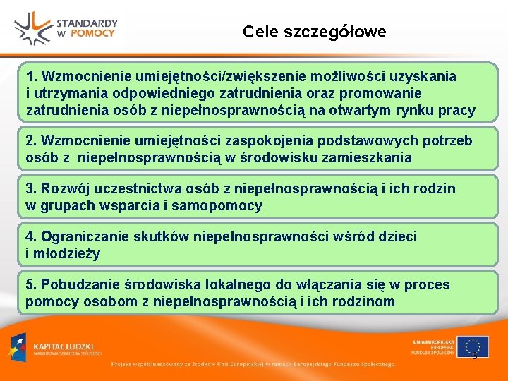 Cele szczegółowe 1. Wzmocnienie umiejętności/zwiększenie możliwości uzyskania i utrzymania odpowiedniego zatrudnienia oraz promowanie zatrudnienia