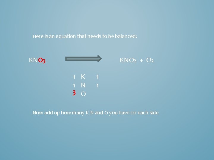 Here is an equation that needs to be balanced: KNO 3 KNO 2 +