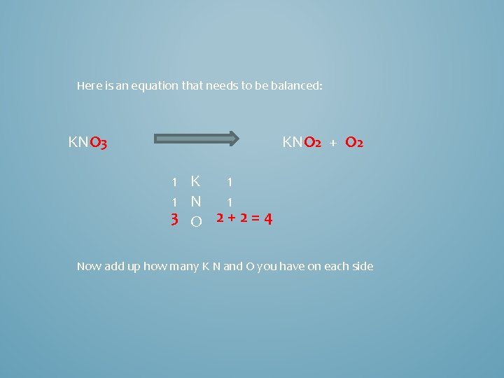 Here is an equation that needs to be balanced: KNO 3 KNO 2 +