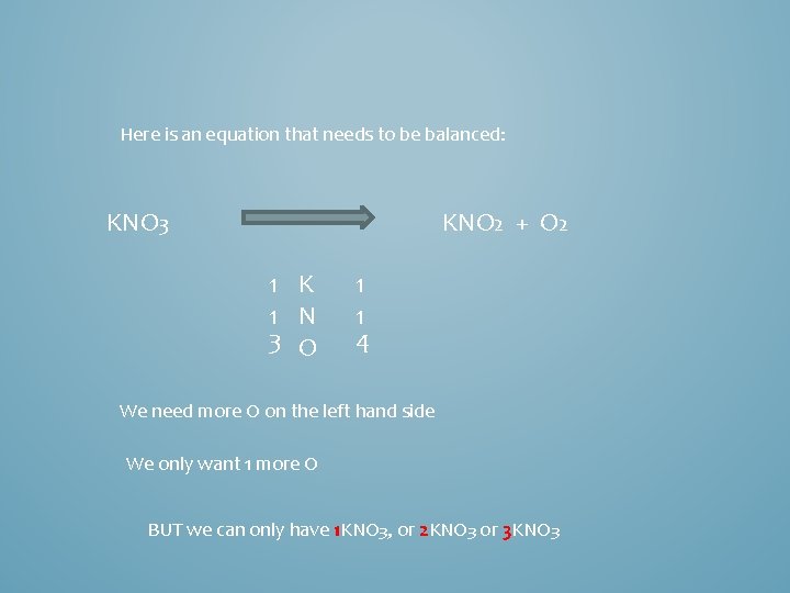 Here is an equation that needs to be balanced: KNO 3 KNO 2 +