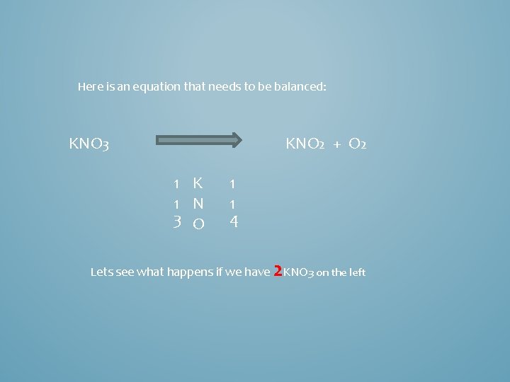 Here is an equation that needs to be balanced: KNO 3 KNO 2 +