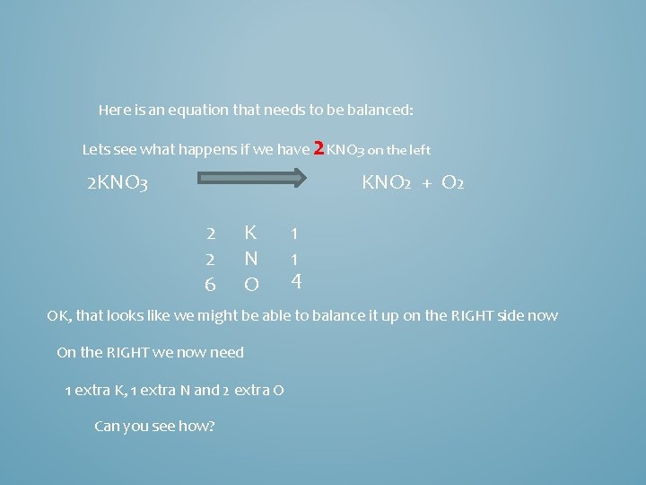 Here is an equation that needs to be balanced: Lets see what happens if