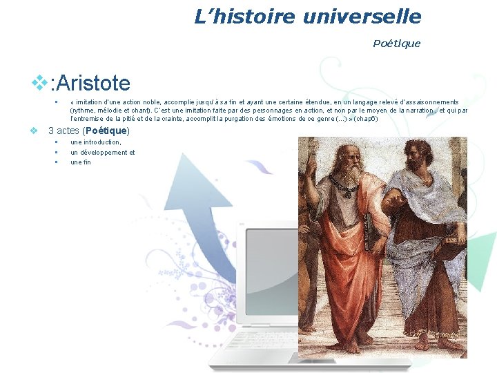 L’histoire universelle Poétique v: Aristote § « imitation d’une action noble, accomplie jusqu’à sa