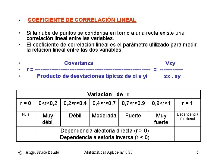  • COEFICIENTE DE CORRELACIÓN LINEAL • Si la nube de puntos se condensa