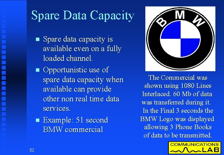 Spare Data Capacity n n n 82 Spare data capacity is available even on