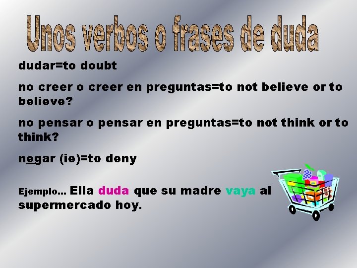 dudar=to doubt no creer en preguntas=to not believe or to believe? no pensar en