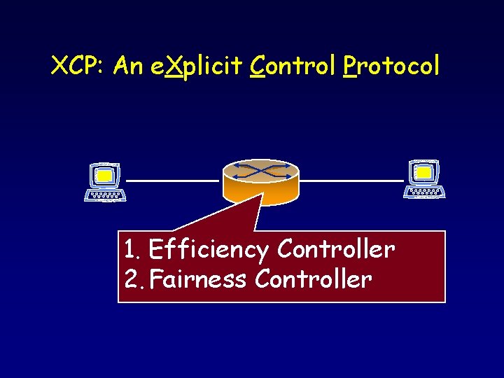XCP: An e. Xplicit Control Protocol 1. Efficiency Controller 2. Fairness Controller 