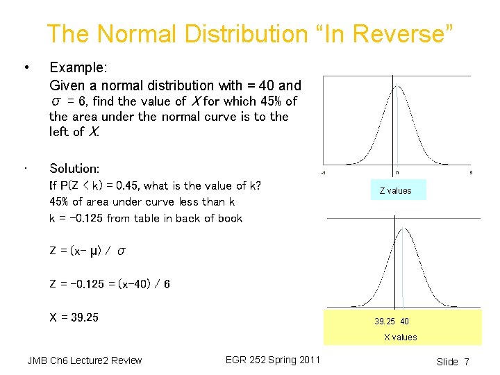 The Normal Distribution “In Reverse” • Example: Given a normal distribution with = 40