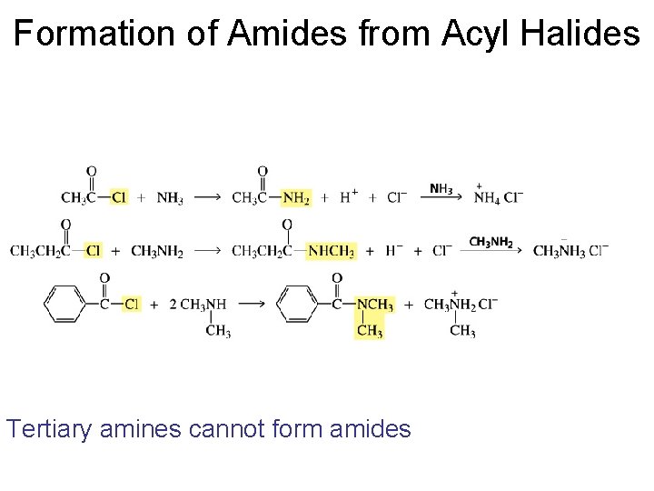 Formation of Amides from Acyl Halides Tertiary amines cannot form amides 