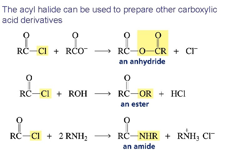 The acyl halide can be used to prepare other carboxylic acid derivatives 