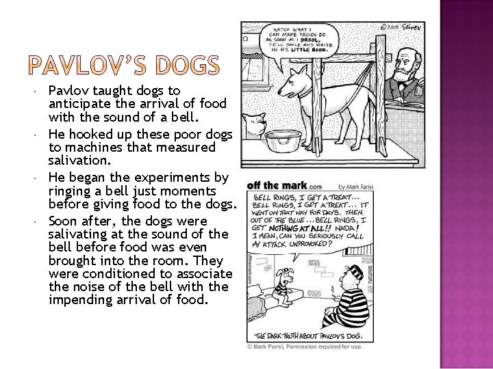  Pavlov taught dogs to anticipate the arrival of food with the sound of