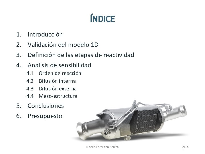 ÍNDICE 1. 2. 3. 4. Introducción Validación del modelo 1 D Definición de las