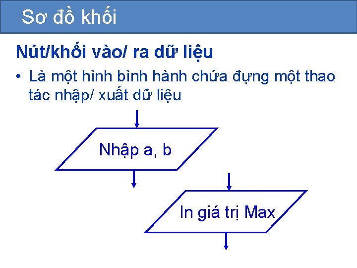 Sơ đồ khối Nút/khối vào/ ra dữ liệu • Là một hình bình hành